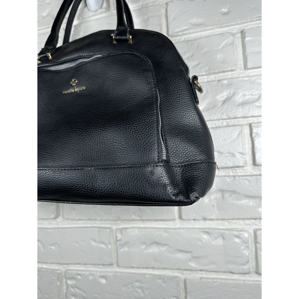 Nanette Lepore Black Pebbled Faux Leather Dome Satchel Bag Gold Hardware Y2K - Picture 4 of 8